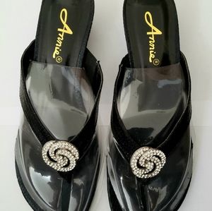 Annie Jeweled Kitten Heel Slip on Sandals, size 9W, never worn, no box